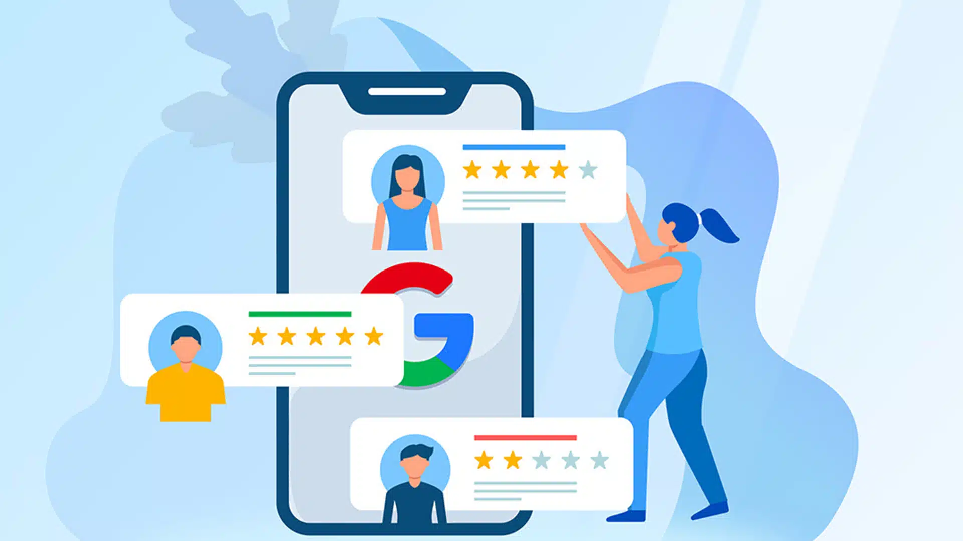 Person interacting with Google reviews