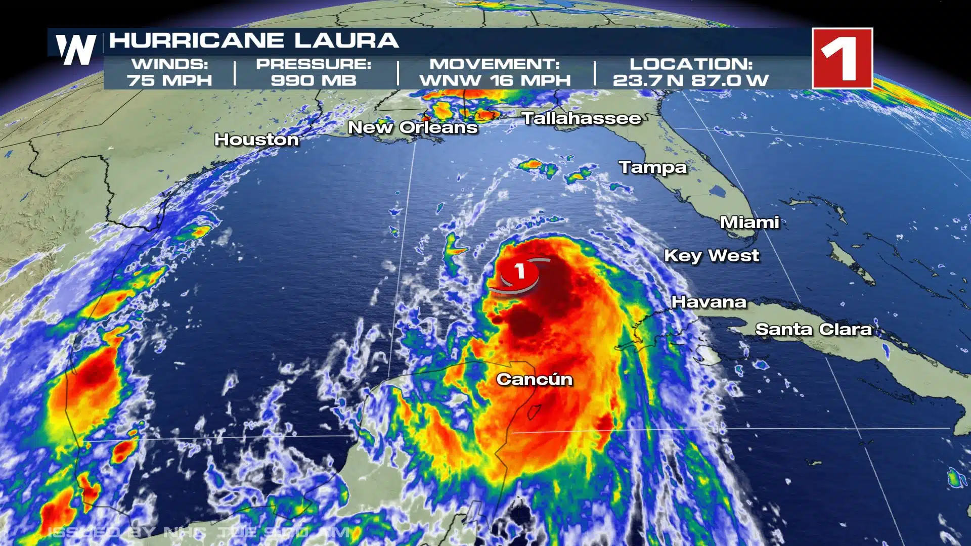 Hurricane Laura tracking over ocean