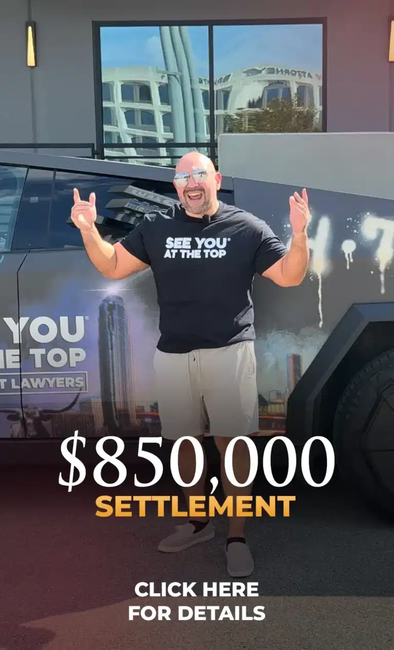 $850,000 settlement advertisement with vehicle